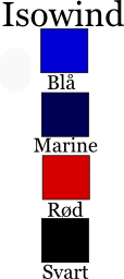 Farger isowind: Bl, marinebl, rd og svart