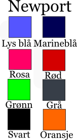 Farger Newport: Lys bl, marinebl, rosa, rd, grnn, gr, svart